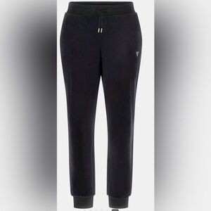 GUESS Black Velour Joggers with Rhinestone Logo — Size Large (NWOT)